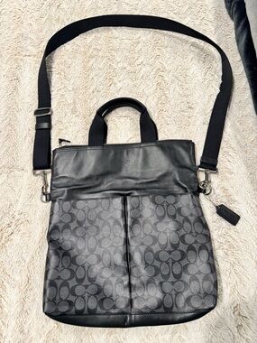 Coach Black Signature Print Crossbody/Foldover Tote